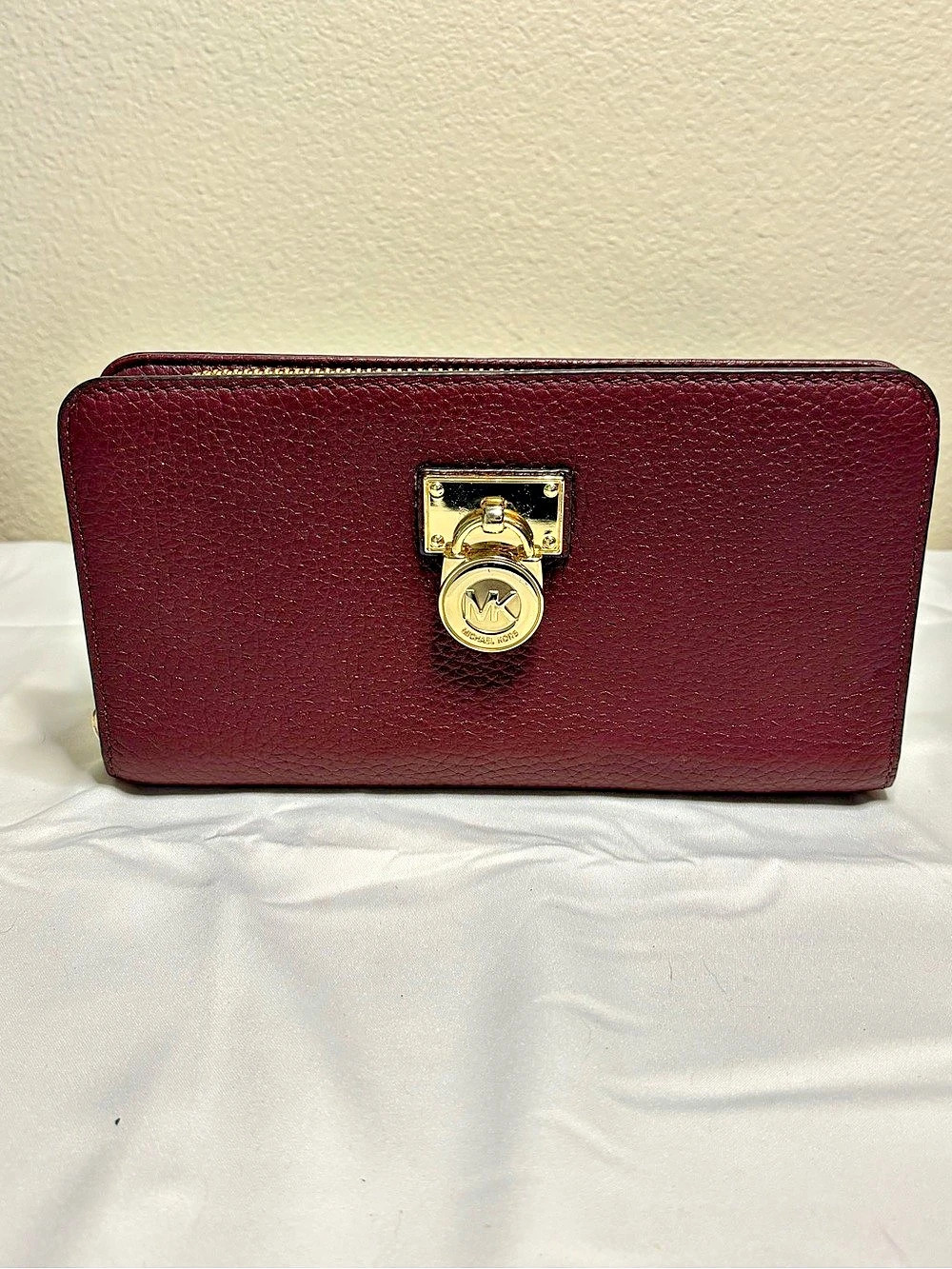 Michael Kors Hamilton Traveler Large Zip Around Wallet Burgundy
